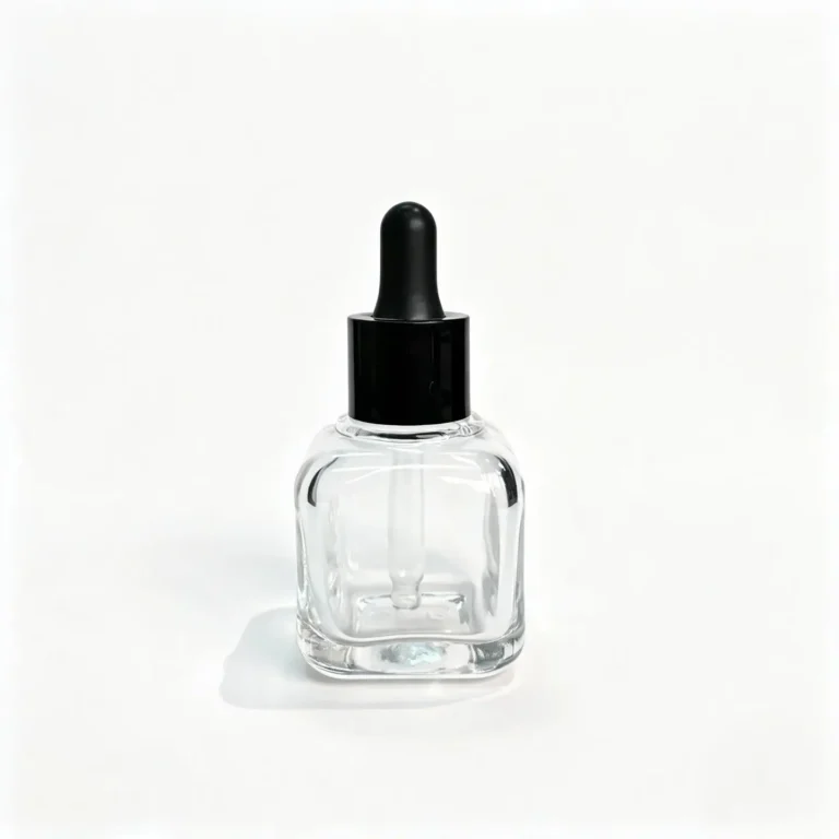 Front view of the complete 50ml glass serum dropper bottle with fitted dropper closure.