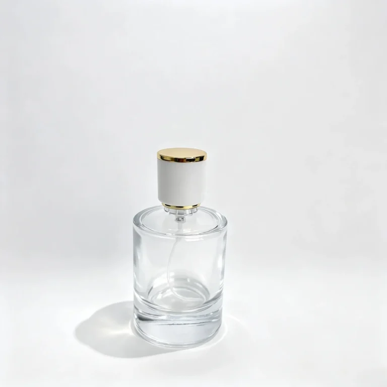 50ml Round Cologne Bottle Wholesale with White and Gold Cylindrical Cap