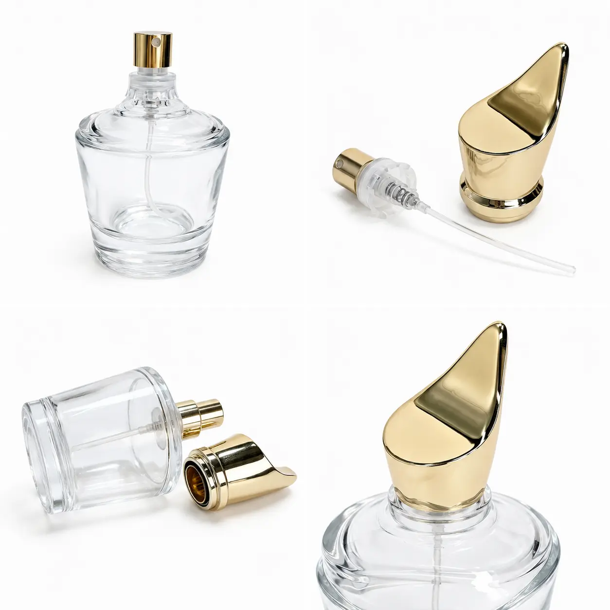 50ml Teardrop Glass Perfume Bottle Detail View 50ml teardrop glass perfume bottle detail views highlighting the curved bottle profile and fragrance packaging components