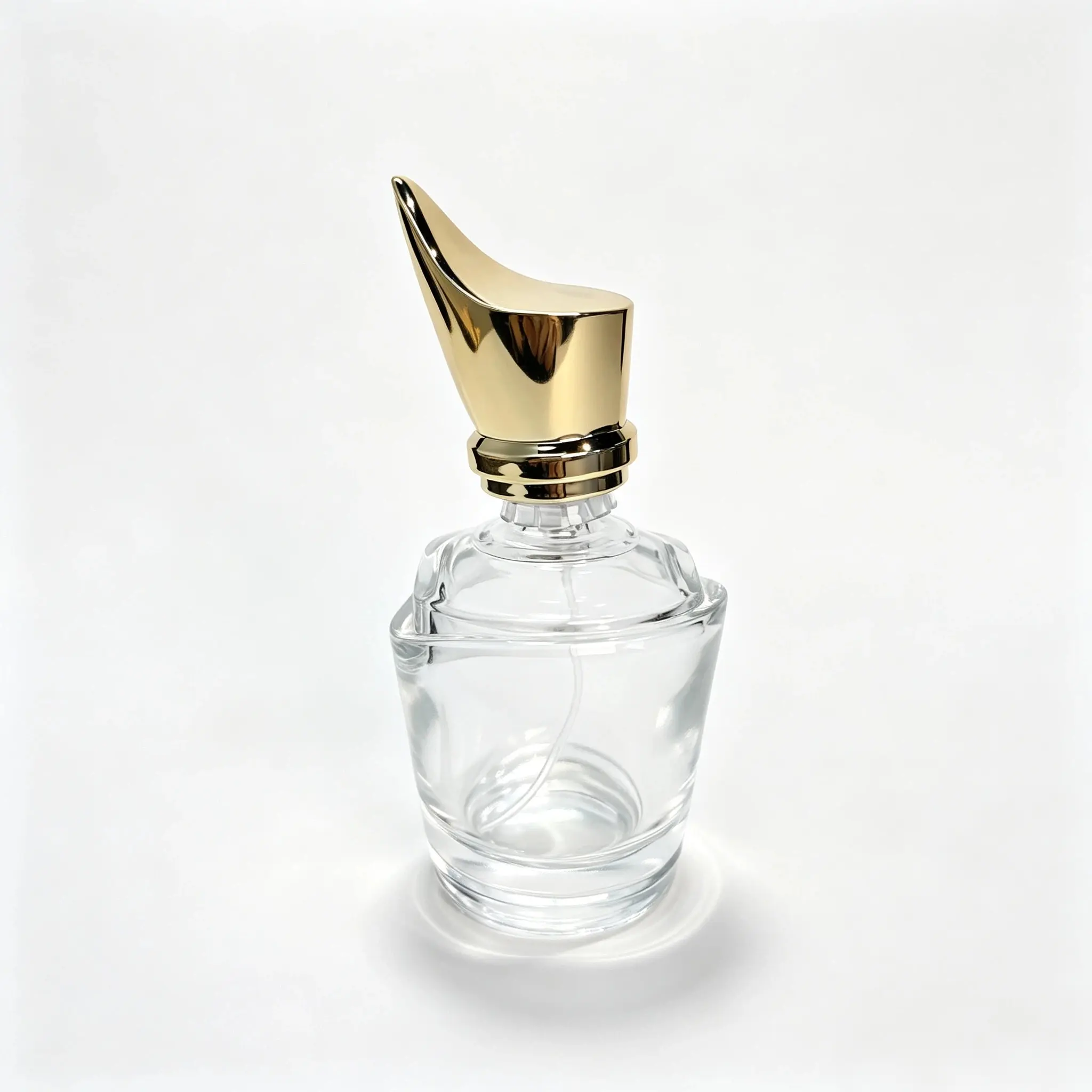 50ml Teardrop Glass Perfume Bottle Front View 50ml teardrop glass perfume bottle shown in complete front view with crimp sprayer and outer cap