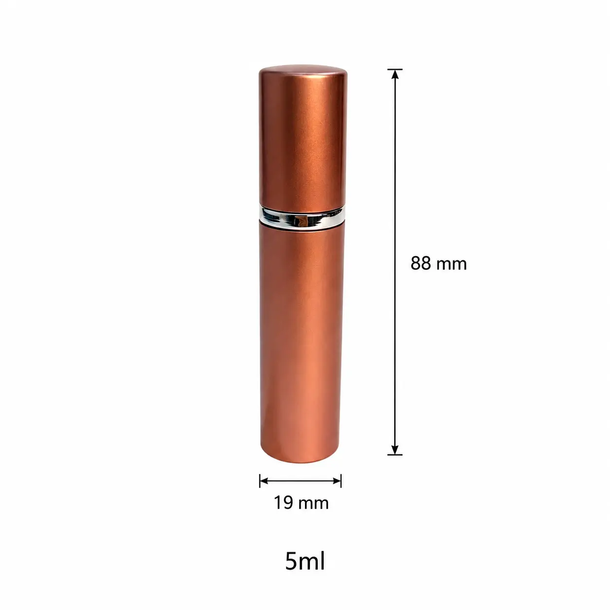 5ml Bottom Fill Refillable Perfume Atomizer Dimensions and Capacity 5ml bottom fill refillable perfume atomizer dimensions showing 19 mm width 19 mm depth and 88 mm overall height