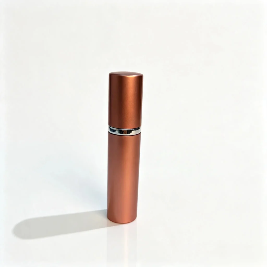 5ml bottom fill refillable perfume atomizer shown in complete front view with ABS outer shell and aluminum sprayer