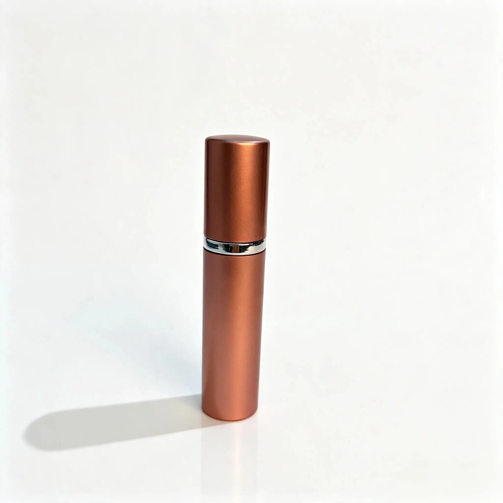 5ml Bottom Fill Refillable Perfume Atomizer Front View 5ml bottom fill reusable perfume atomizer shown in complete front view with ABS outer shell PCTG inner bottle and aluminum sprayer