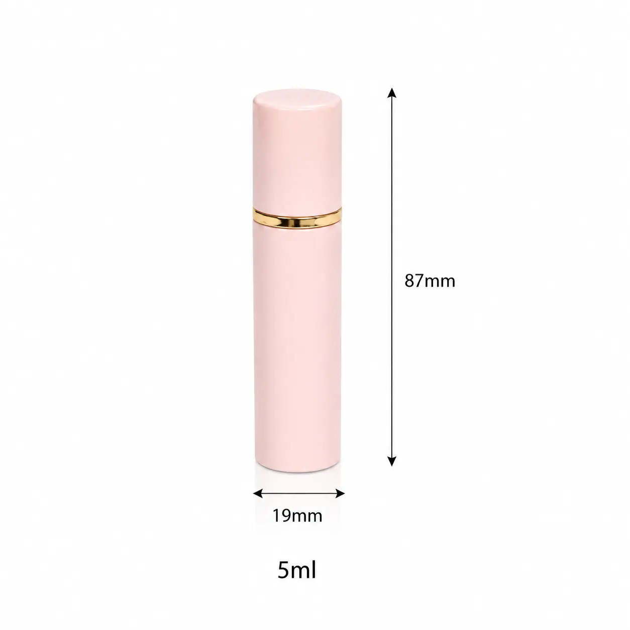5ml Pink Refillable Perfume Atomizer Dimensions and Capacity 5ml pink refillable perfume atomizer dimensions showing 19 mm width 19 mm depth and 87 mm overall height