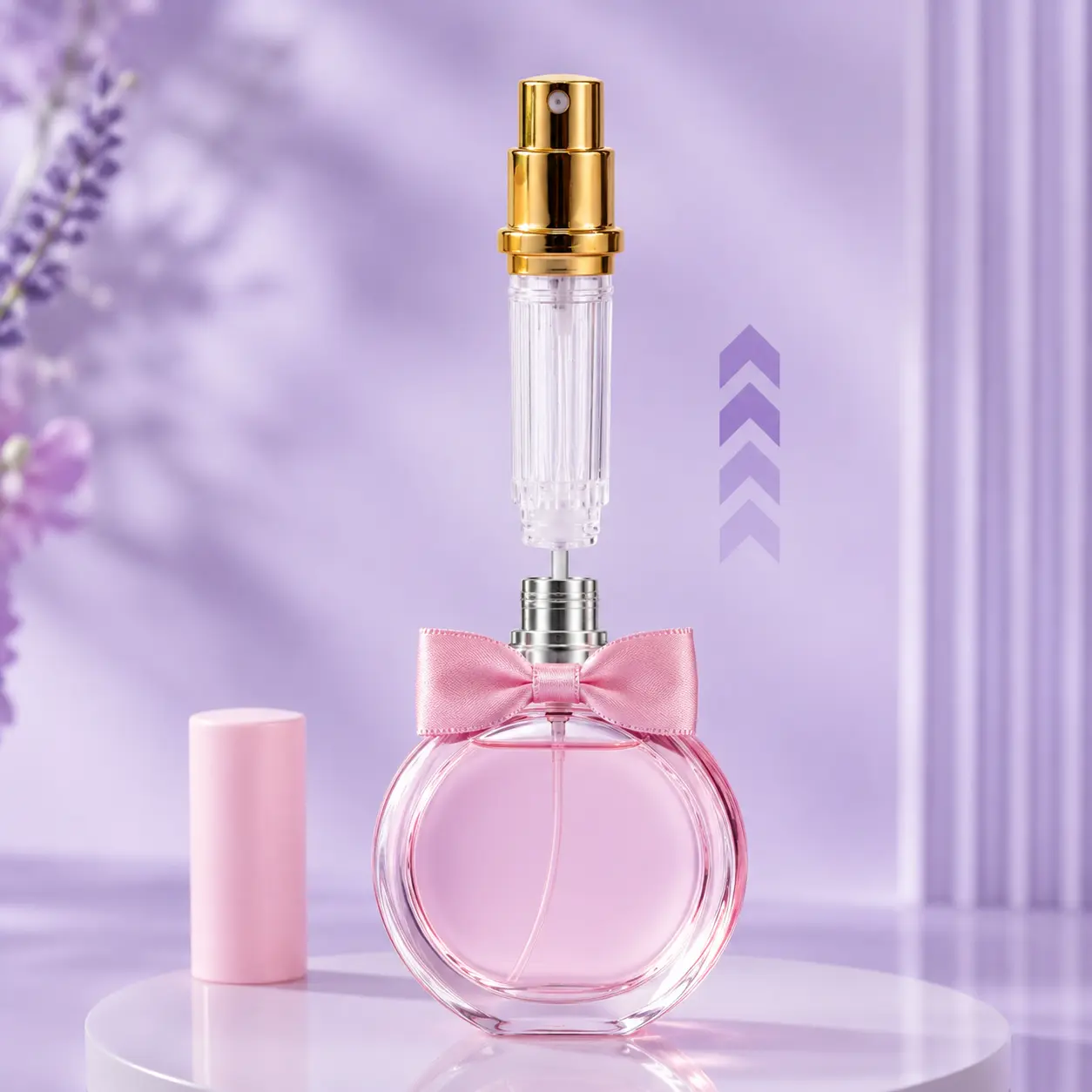 5ml Pink Refillable Perfume Atomizer Packaging Scene 5ml pink refillable perfume atomizer displayed in a portable fragrance packaging scene with its compact ABS outer shell