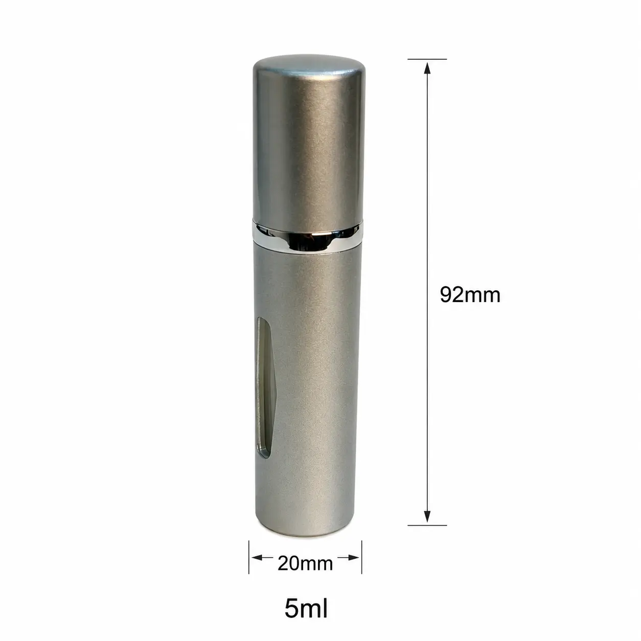 5ml portable perfume atomizer dimensions showing 20 mm width 20 mm depth and 92 mm overall height