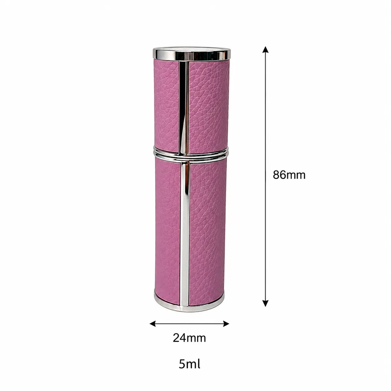 5ml Travel Perfume Atomizer Dimensions and Capacity 5ml travel perfume atomizer dimensions showing 24 mm width 24 mm depth and 86 mm overall height