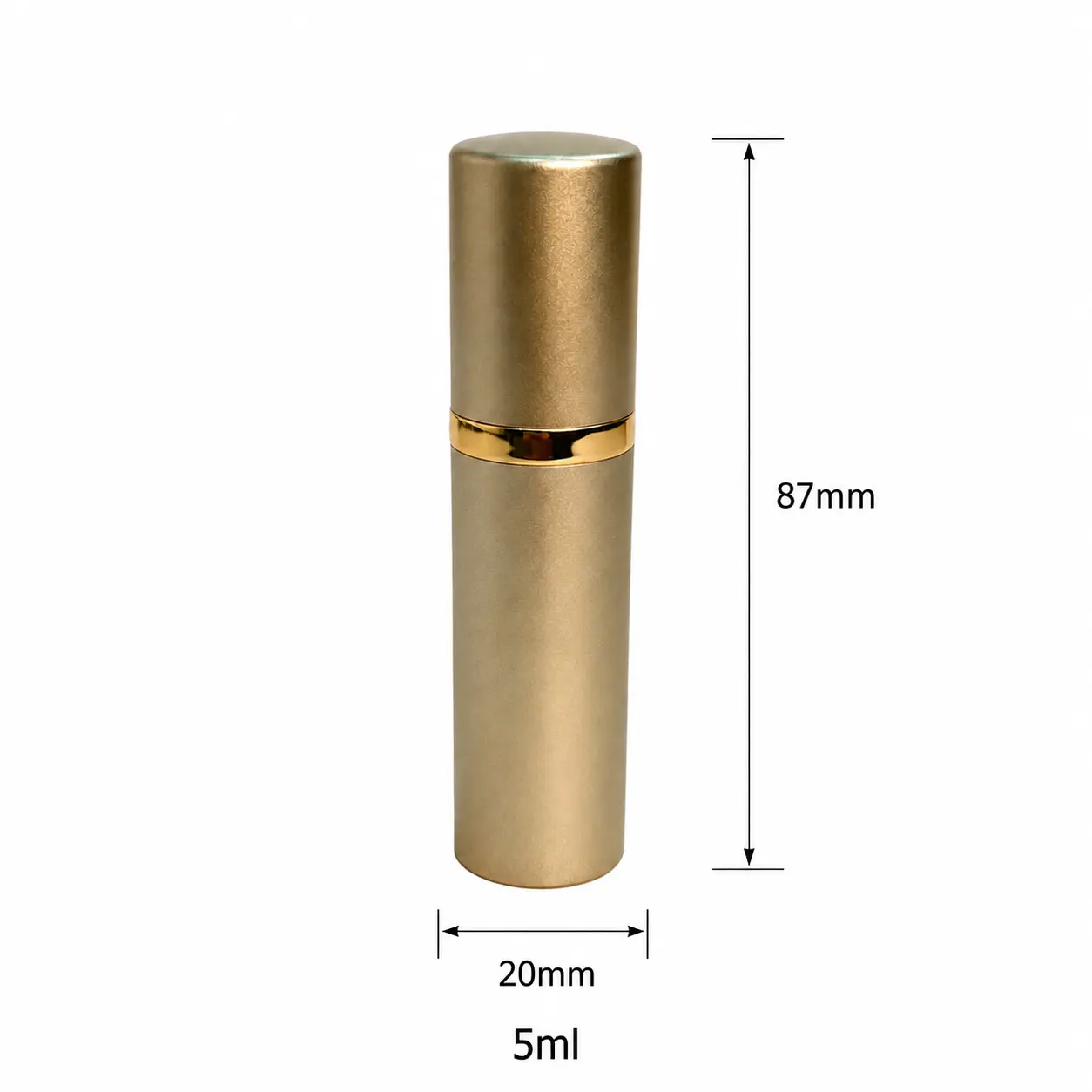 5ml Twist-Up Perfume Atomizer Dimensions and Capacity 5ml twist-up perfume atomizer dimensions showing 20 mm width 20 mm depth and 87 mm overall height