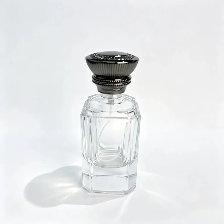 60ml Unique Perfume Bottles Wholesale with Faceted Heavy Base and Black Cap