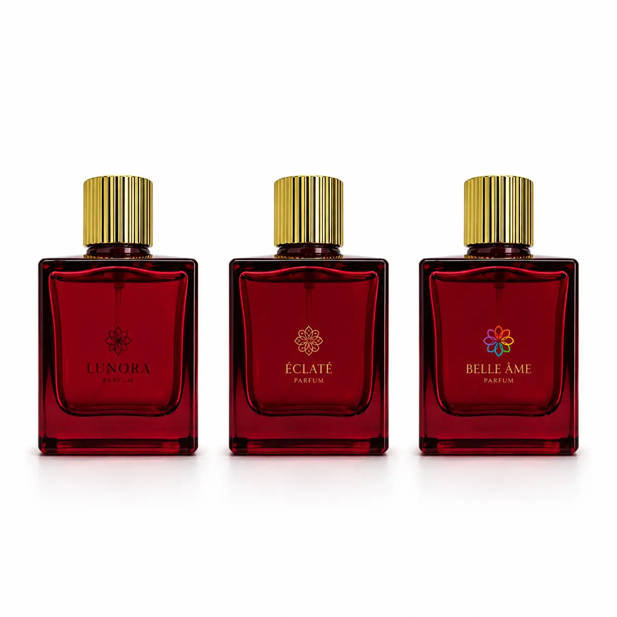 70ml red square glass perfume bottle displaying a custom logo decoration reference on the bottle surface
