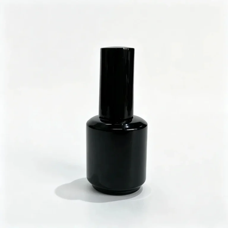 Distant product view of the complete 8ml empty nail polish bottle showing its overall compact proportions.