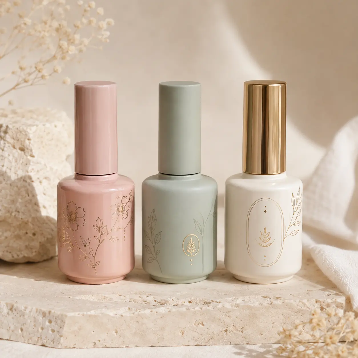 8ml Empty Nail Polish Bottle Printing Color Reference 8ml empty nail polish bottles presented with different printing and color decoration effects for customization reference.