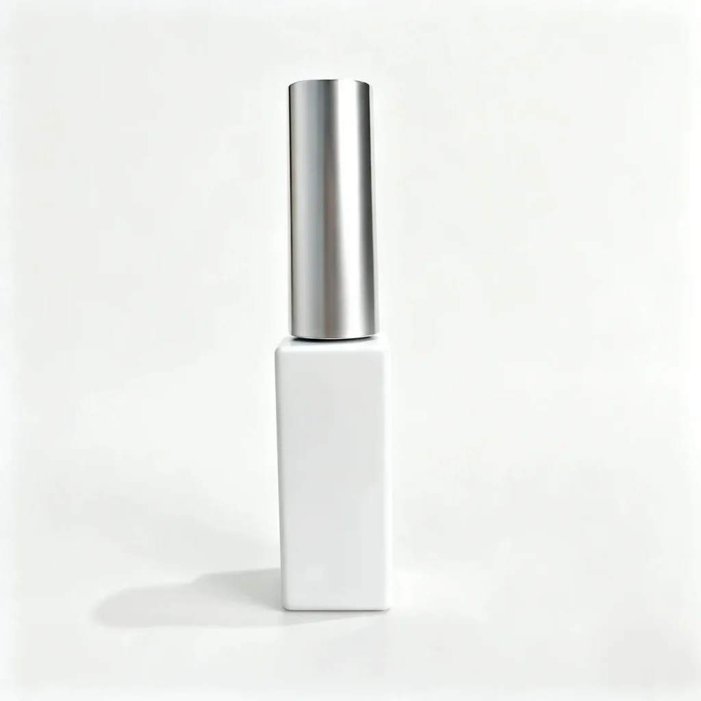 Vista frontale della 8ml mini boccetta in vetro per smalto completa con il suo tappo applicato.