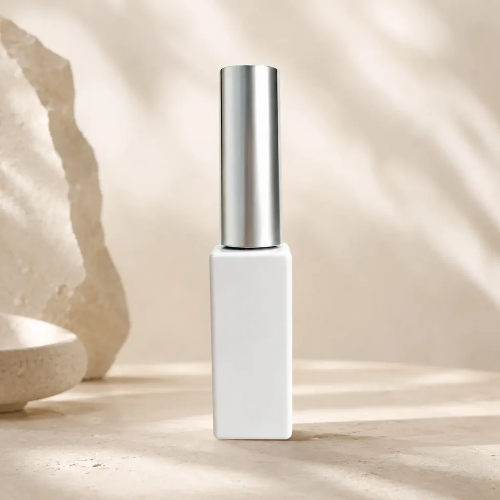8ml mini glass nail polish bottle displayed in a styled packaging scene for nail color packaging.