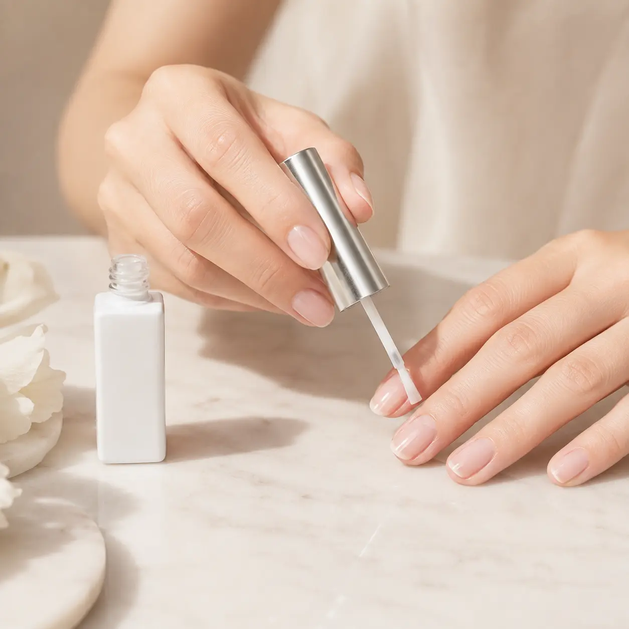 8ml Mini Glass Nail Polish Bottle Usage Scene 8ml mini glass nail polish bottle shown in a practical nail polish packaging usage setting.