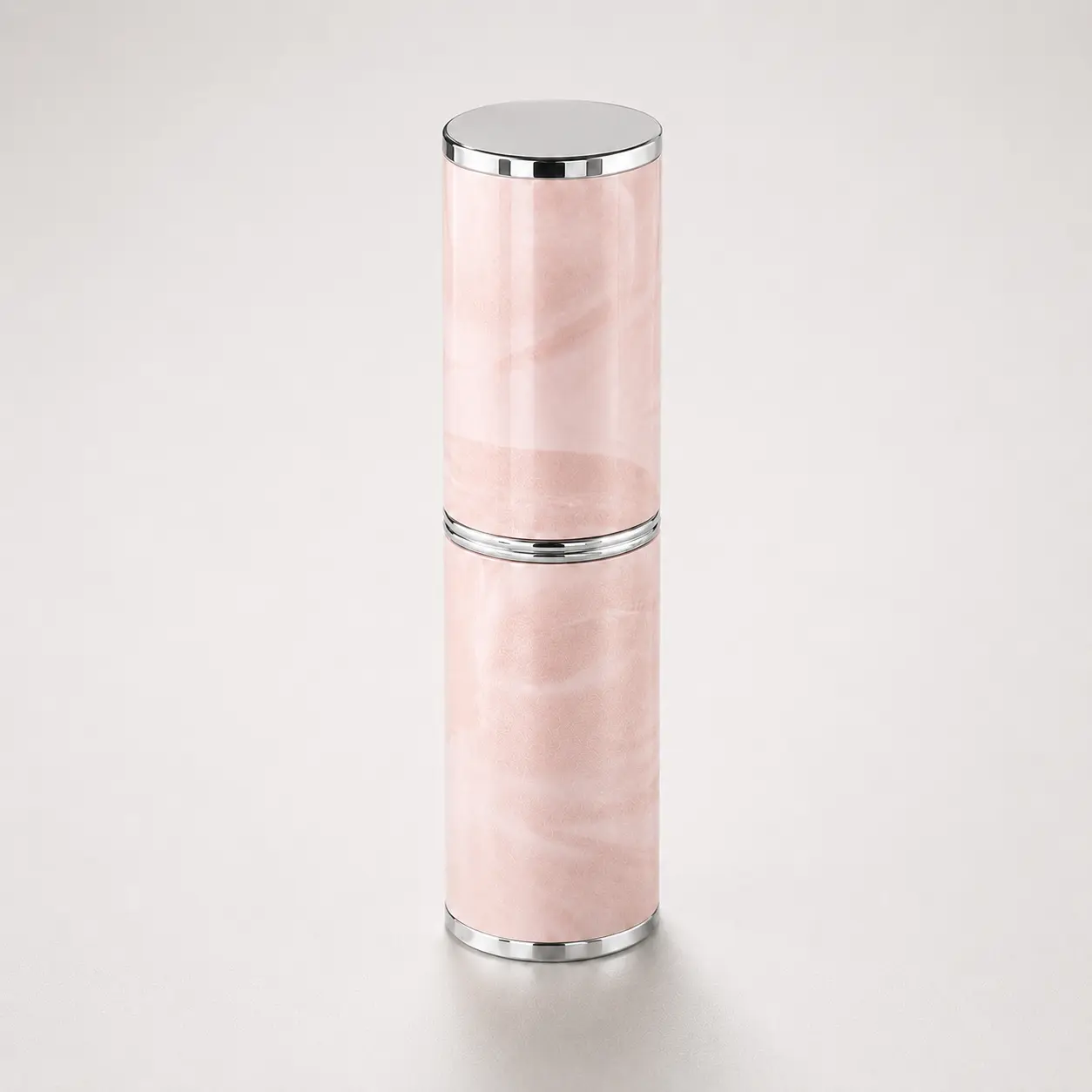 8ml Travel Perfume Atomizer Front View 8ml travel perfume atomizer shown in front view with marble-pattern PU outer shell silver-colored trim and aluminum sprayer