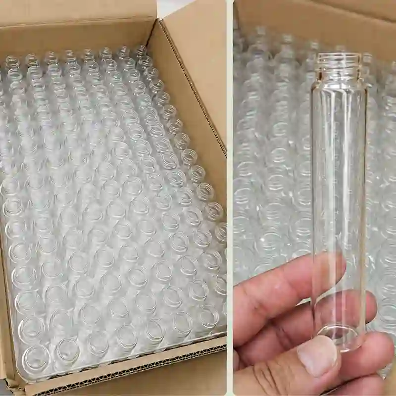 Clear glass tubes securely packed in protective blister trays for safe transportation