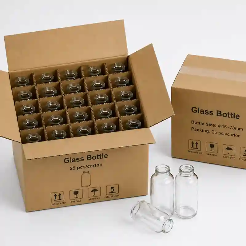 Glass tubes individually wrapped in kraft paper and protected with corrugated cardboard grid dividers for safe shipping