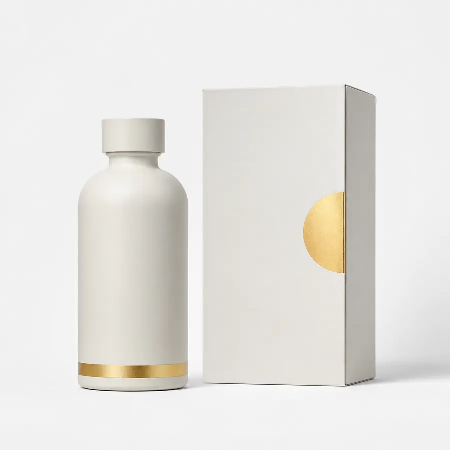 coordonați sticla și cutia de carton pentru how to design premium cosmetic packaging