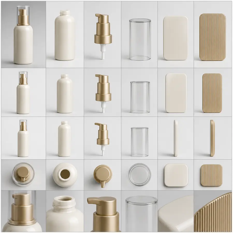 Bottle pump cap and decoration reviewed as one packaging system