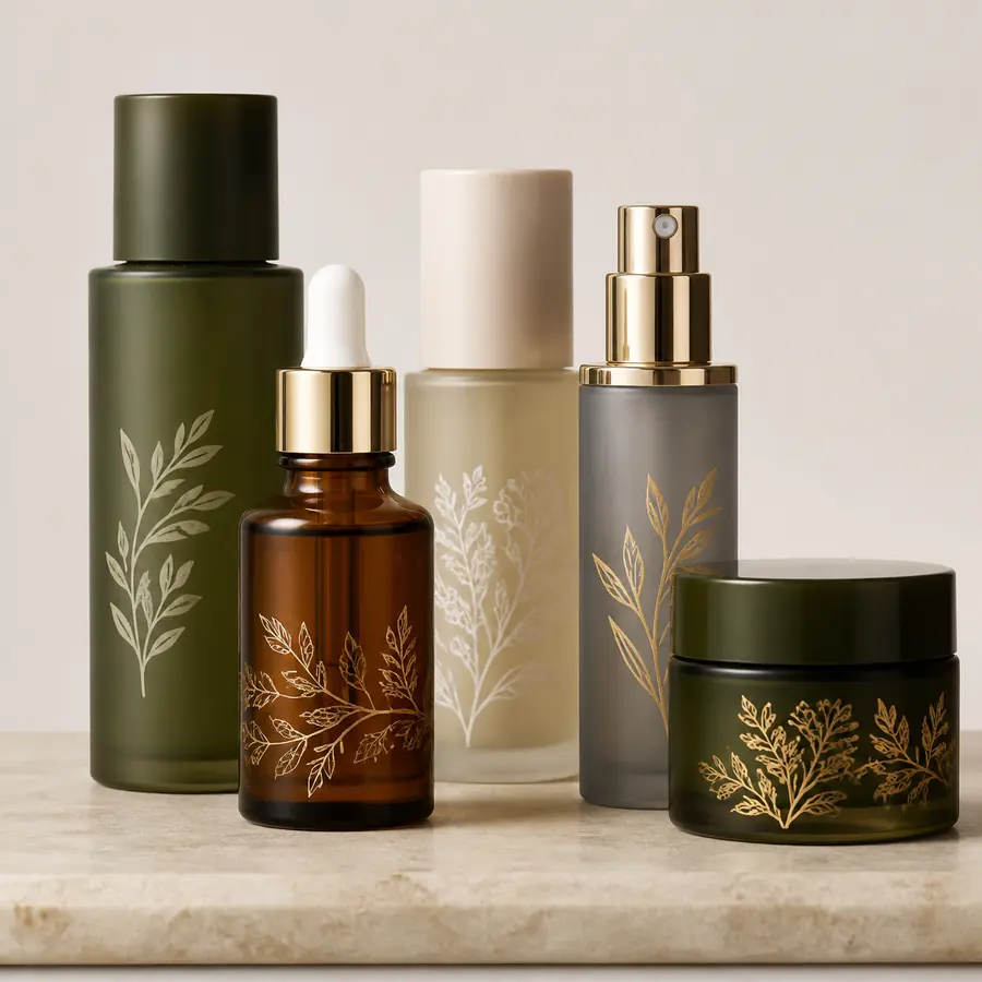 Frascos cosméticos que combinan recubrimiento, impresión y decoración metálica
