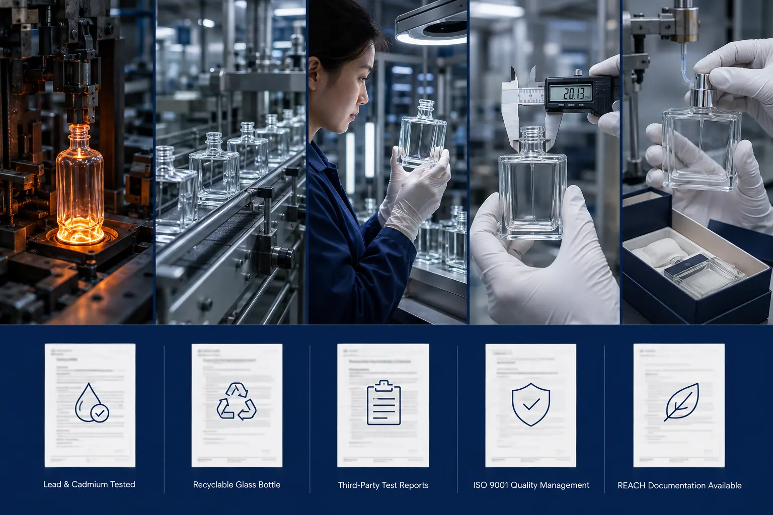 FOLOVER PACK cosmetic glass packaging production, quality inspection and compliance documentation process