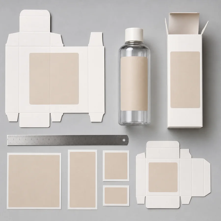 Cosmetic label artwork and available packaging panels reviewed together