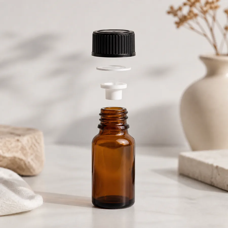 ขวด Euro dropper แบบแยกชิ้นส่วนพร้อมภาชนะแก้ว insert reducer พื้นผิวซีล และฝา