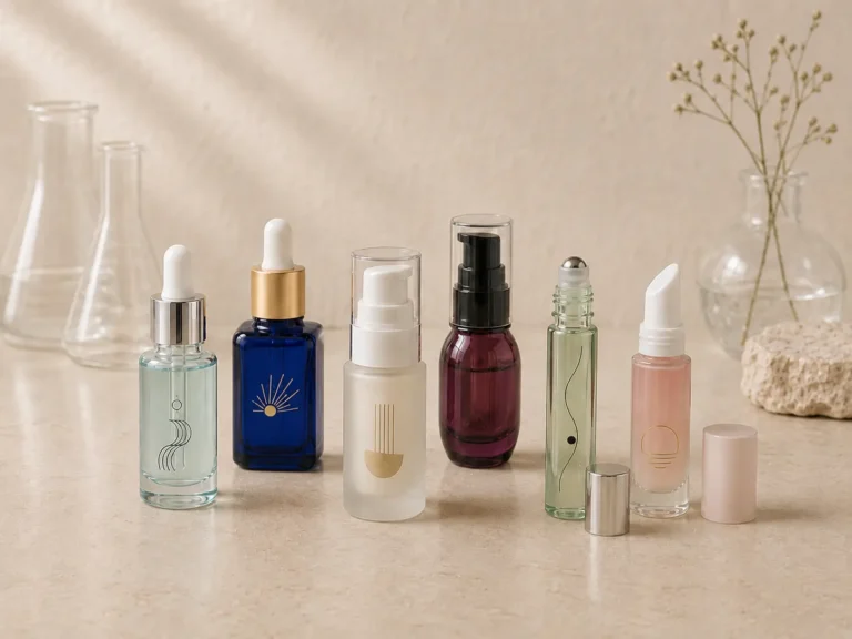 Small glass serum bottles for eye serum and targeted skincare treatment packaging