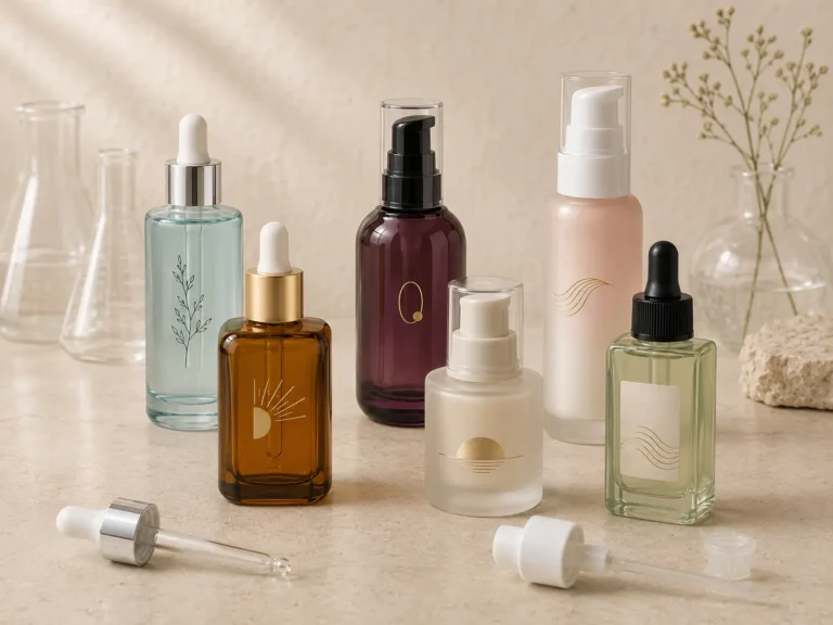 Amber and colored glass serum bottles for facial oils and concentrated skincare formulas