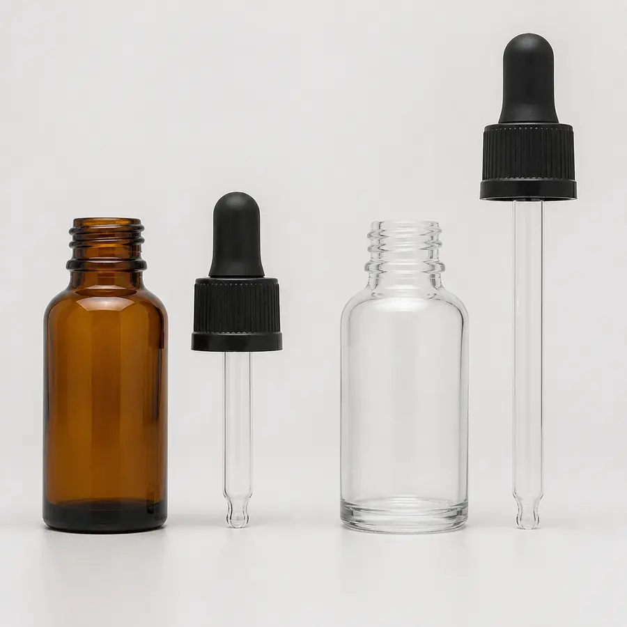 Short and long glass pipettes compared with dropper bottle depth
