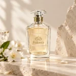 100ml geometric perfume bottle with a multifaceted body and decorative cap presented in a fragrance packaging display setting.