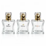 Custom logo printing reference for the 100ml hourglass perfume bottle, illustrating branding options on its curved waist body.