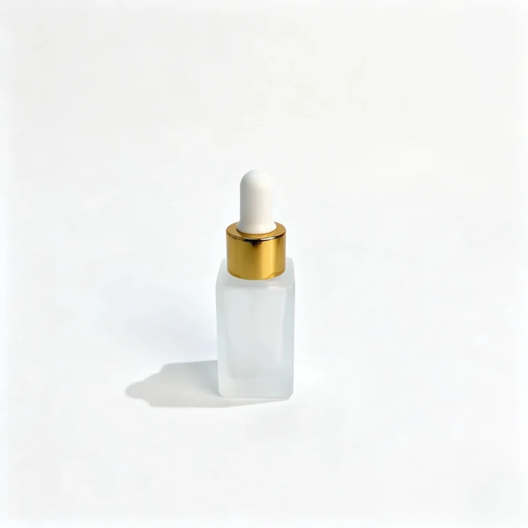 10ml essential oil dropper bottle displayed upright in a finished skincare packaging scene