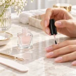 10ml glass nail polish bottle shown in an application scene with the brush system used for nail color packaging