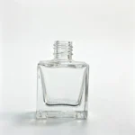 10ml rectangular glass nail polish bottle shown without the cap to display the clear bottle body and screw neck