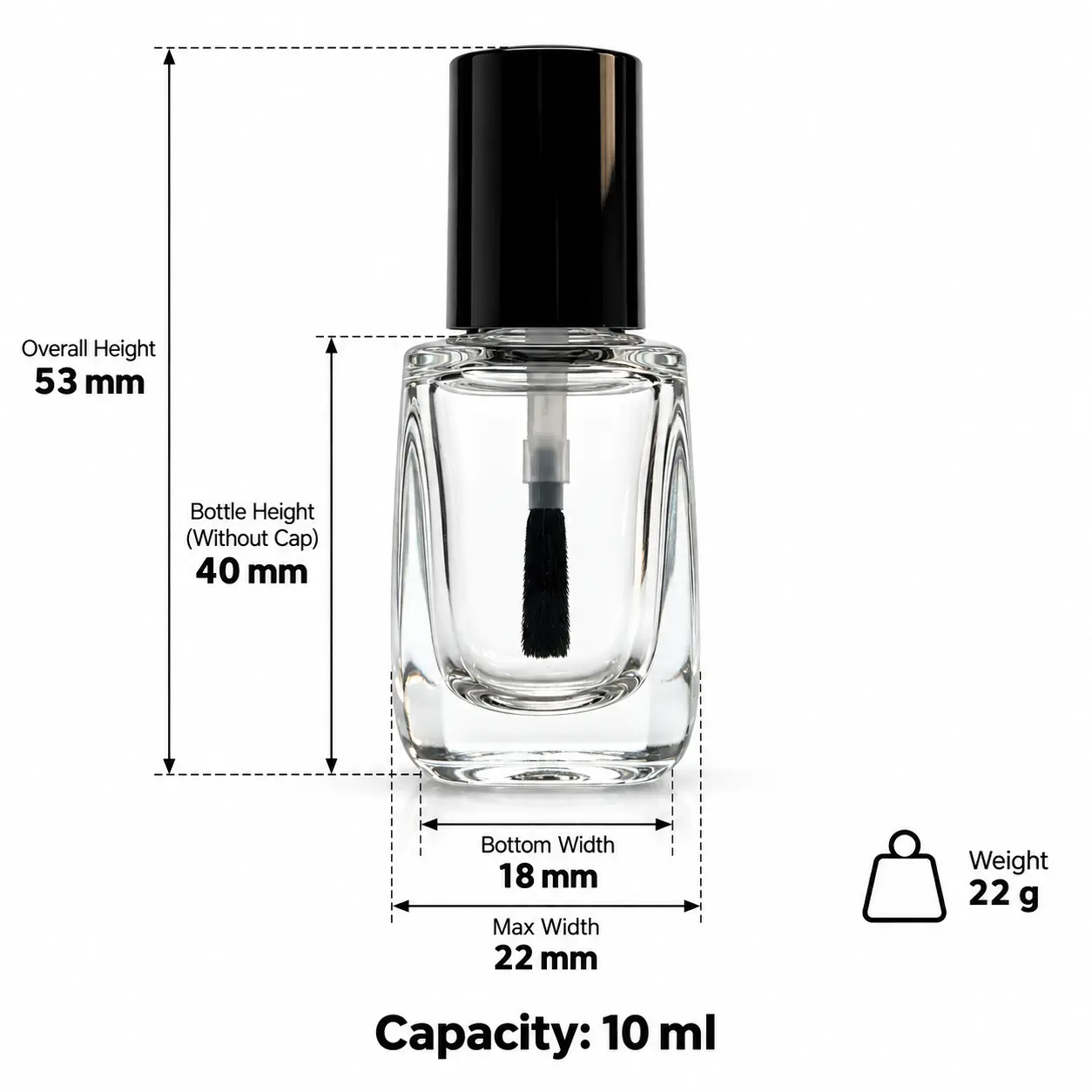 10ml Rectangular Nail Polish Bottle – Dimensions and Capacity 10ml rectangular glass nail polish bottle dimensions and capacity