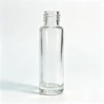 Botella de vidrio redonda 10ml para esmalte de uñas mostrada sin la tapa para ver el perfil de la botella desnuda