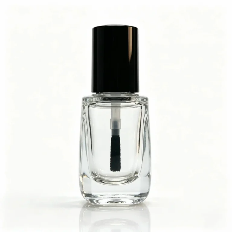10ml rounded rectangular glass nail polish bottle with black cap