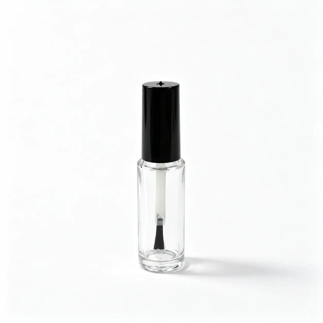 10ml frasco esbelto de vidrio redondo para esmalte de uñas mostrado desde el frente con su estrecho perfil cilíndrico