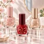 Frasco de vidro para verniz de unhas 14ml com impressão personalizada mostrando referências de logótipo e decoração de cor para embalagem de verniz de unhas de marca