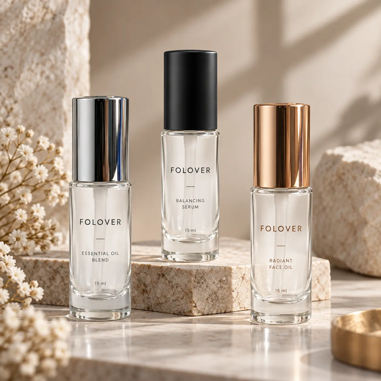 15ml Riferimento colore di stampa del flacone contagocce per siero Flaconi contagocce per siero 15ml che mostrano opzioni di colore e decorazione stampata come riferimento per il packaging