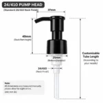 riferimento dimensionale del lotion pump nero 24/410 che mostra 49 mm di altezza e 25 mm di diametro