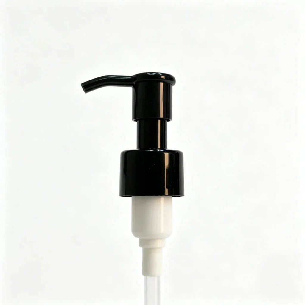 lotion pump nero 24/410 completo con attuatore, corpo pompa e struttura di chiusura visibili