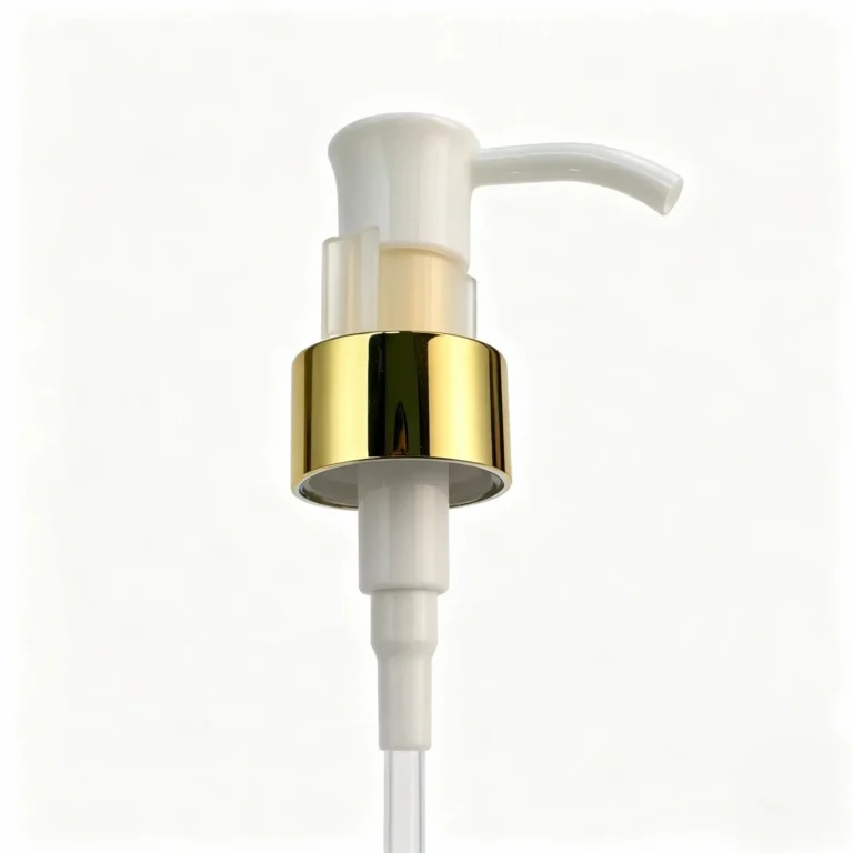24/410 gold lotion pump front view showing the actuator and threaded closure