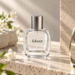 30ml rounded rectangular perfume bottle with a gray cap presented in a fragrance display setting, highlighting its compact rectangular silhouette.