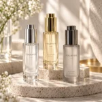 30ml botellas altas de vidrio para suero que muestran diferentes impresiones de logotipo y referencias de color decorativas para el envasado personalizado de cuidado de la piel