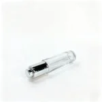 Side view of the 30ml tall round glass serum bottle showing its slim 30mm diameter and elongated profile with the closure attached
