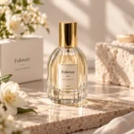 30ml teardrop-shaped fragrance bottle with vertical fluting and an assembled cap presented in a perfume packaging display setting.