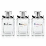 Custom logo printing reference for a 50ml bow perfume bottle, illustrating fragrance branding concepts on its flat rectangular body with decorative bow detailing.